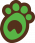 Alt text: A stylized illustration of a brown paw print with a prominent green pad in the center.